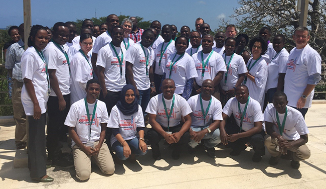 Kenya Biology of Pathogens, Pathogenesis & Parasitism (KENBOP3) students pictured in 2016 at KEMRI Wellcome Trust headquarters in Kilifi, Kenya. 