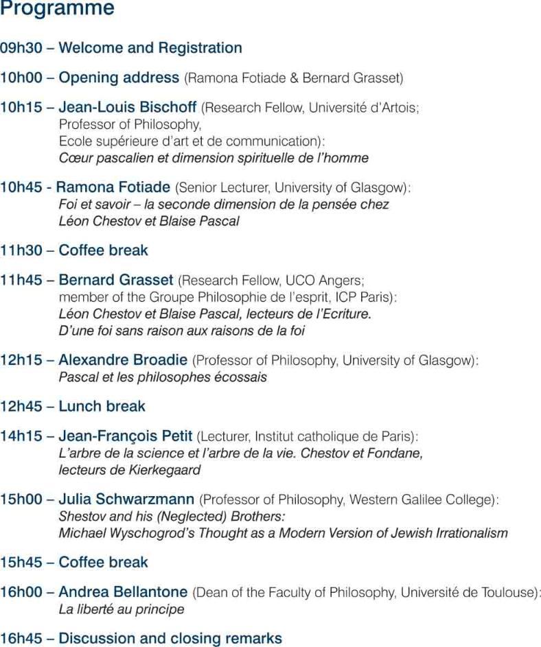 Programme of the Shestov Pascal conference October 2016