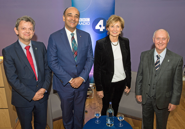 UofG Principal Professor Anton Muscatelli, Professor Kwame Anthony Appiah, chair Sue Lawley and UofG Chancellor Professor Kenneth Calman