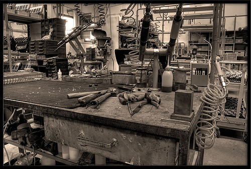 Unused workbench in workshop