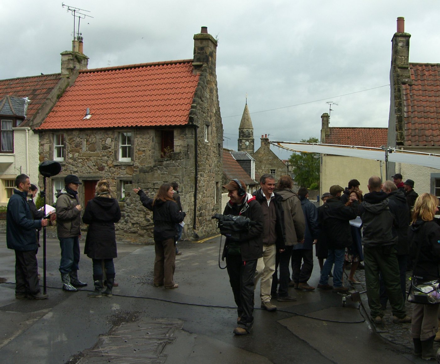 Film crew in a Scottish village