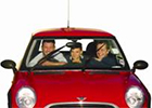 Three people in a Mini