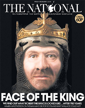 Image of the virtual face of King Robert the Bruce from the front page of The National newspaper