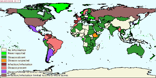 Global distribution of piroplasmosis, World Organisation for Animal Health 2015
