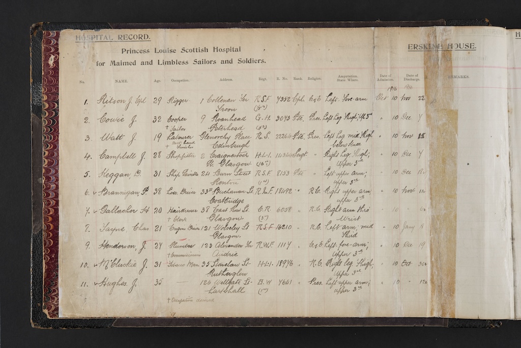 Erskine Hospital Admissions Register first page