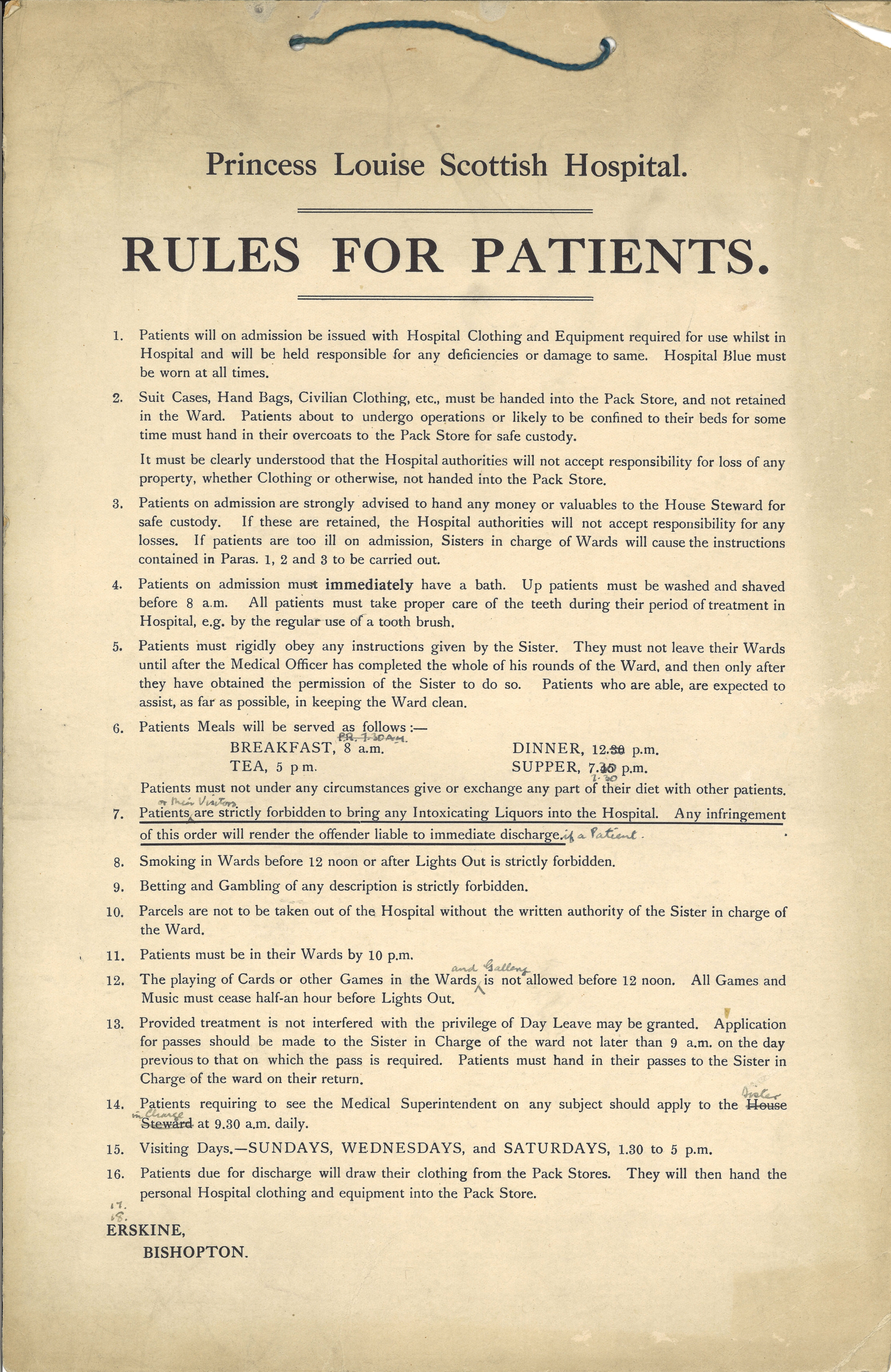 Erskine Hospital patient rules