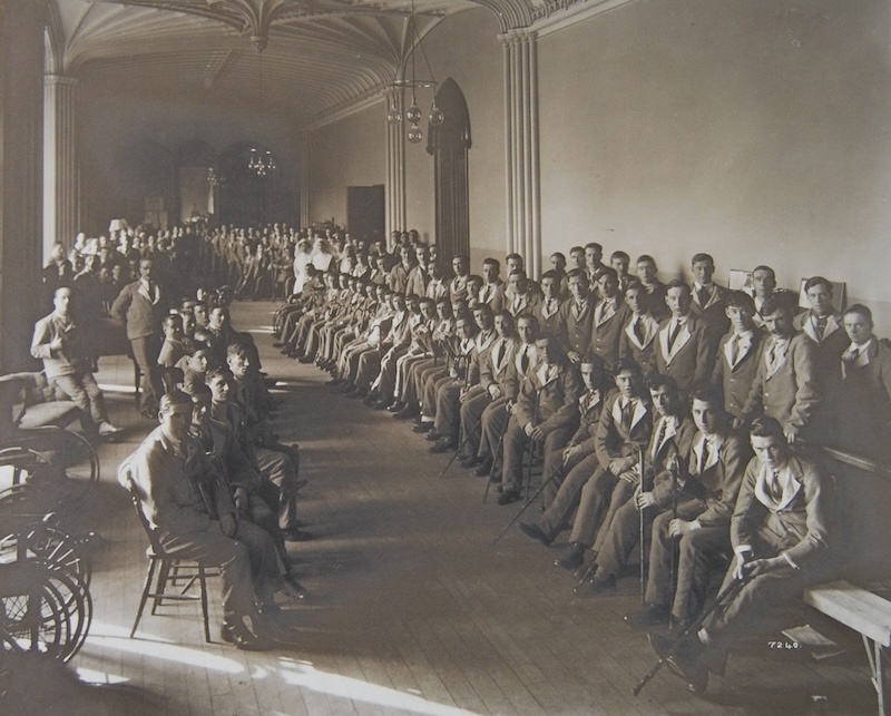 UGC225/8/6_33 Group of patients at Erskine Hospital fitted with artificial limbs- from 'The Manufacturing of Artificial Limbs for the Princess Louise Scottish Hospital for Limbless Sailors and Soldiers'