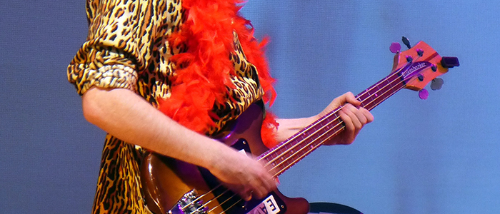 Franz Ferdinand's Bob Hardy performing on the Glasgow Glam Rock Dialogues show, 3 March 2017. Photo credit: Jim Rusk.