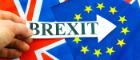 Image of British and EU flags and an exit type arrow with words Brexit. Courtesy Dreamstime