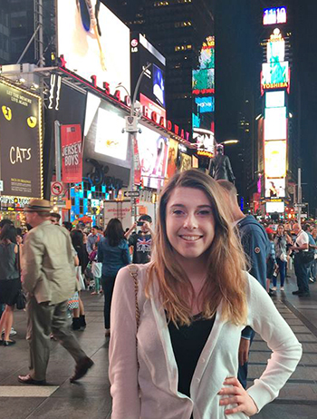 Student Victoria Powell visiting Times Square during her internship in New York.