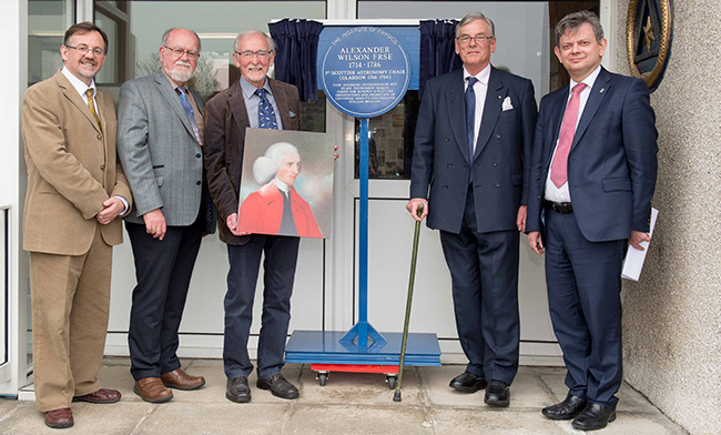 Image of guests at the unveiling of the blue plaque to Alexander Wilson the Scottish astronomer pioneer.