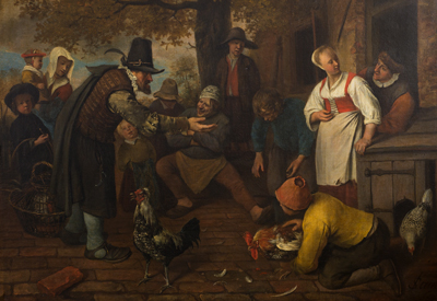 Image of Jan Steen, A Cockfight, c.1660-1670 (displayed at The Hunterian).