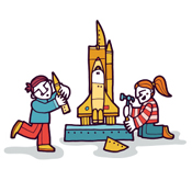 Kids building a rocket. illustration.