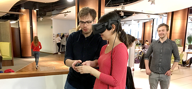 Image of student trying out a virtual reality headset