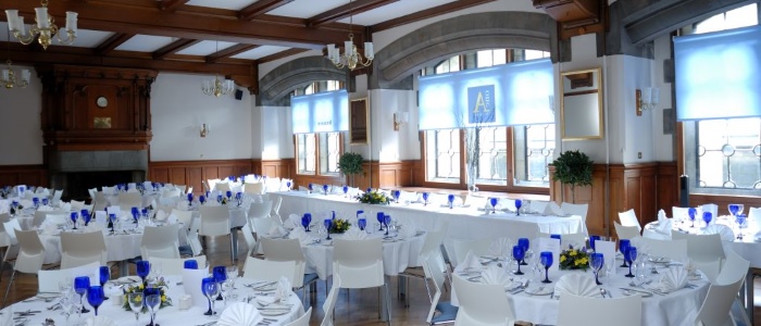 A wedding reception set up in the Ferguson Room of One A the Square