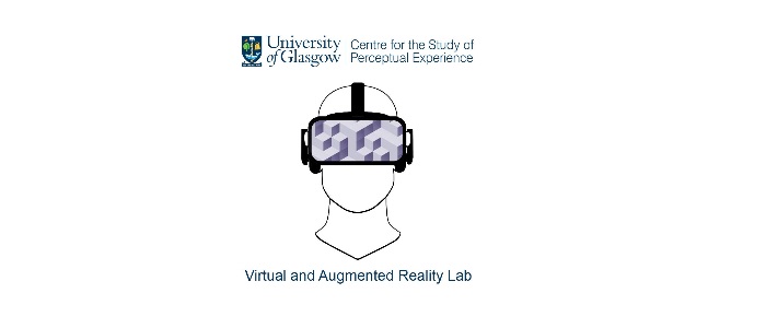 logo: the outline of a mannequin head with a headset strapped across the middle and sides of the head. the central element of the headset across the eyes functions as a screen with purple three-dimensional blocks. text underneath reads virtual and augmented reality lab