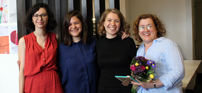 Transatlantic Literary Women Committee at the symposium, left to right: Marine Furet, Saskia McCracken, Louisa Burden, Laura Rattray (credit K. Falco)