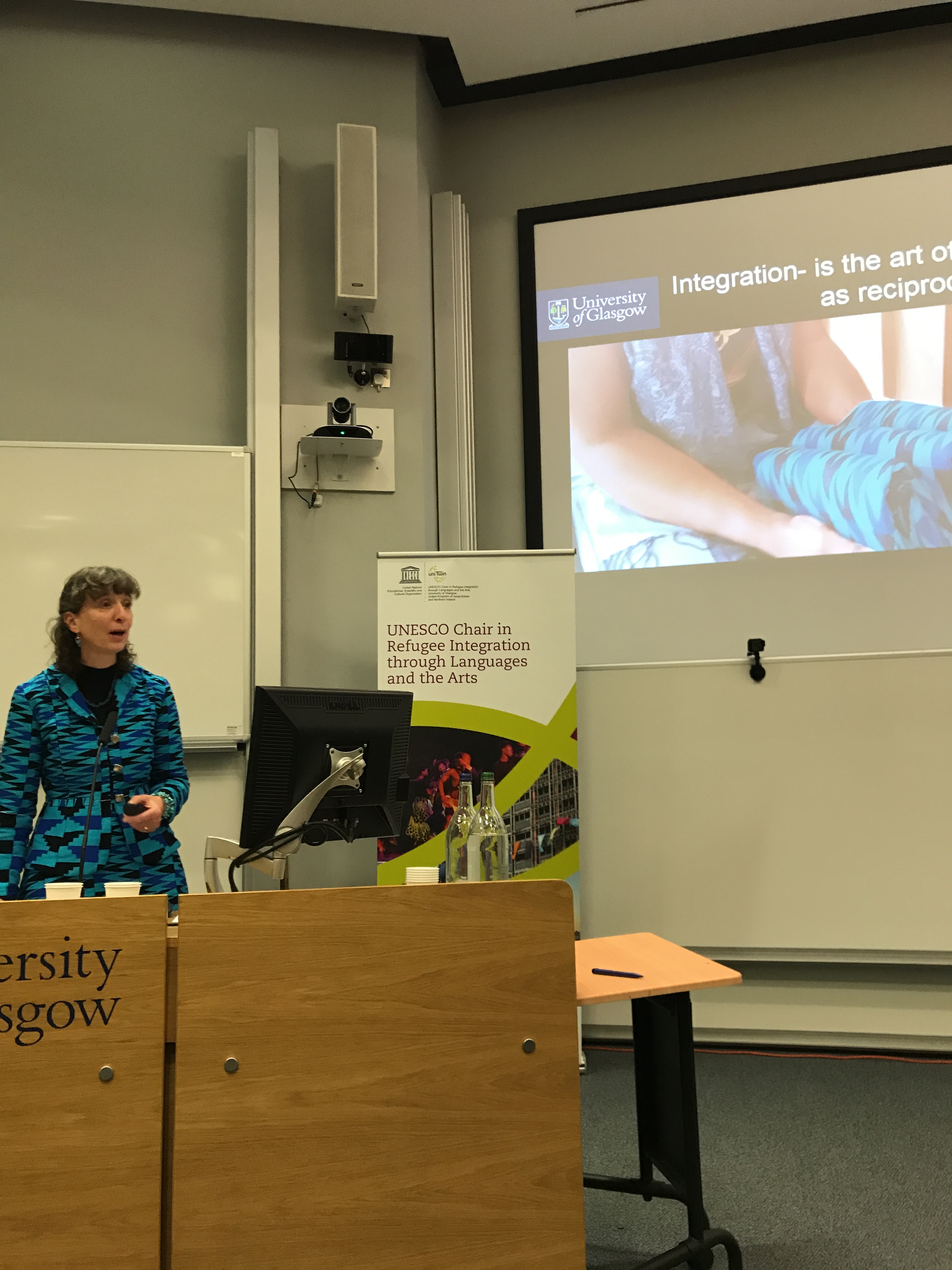 Prof Alison Phipps Inaugural lecture with her Blue cloth