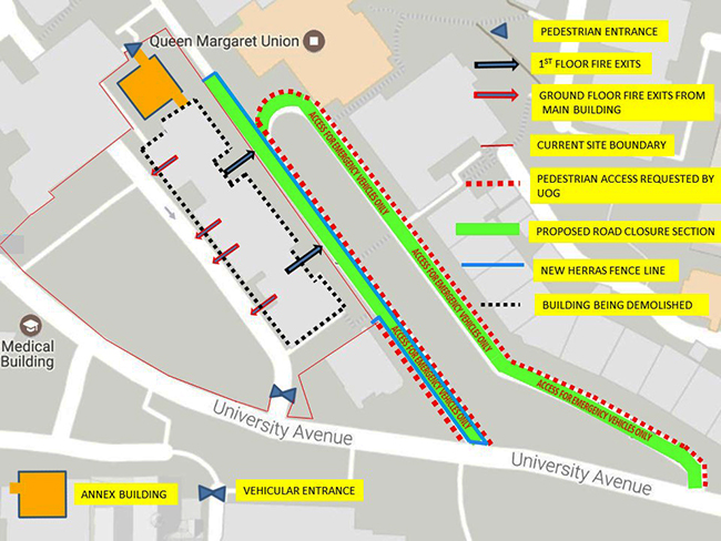 Map showing access restrictions in University Gardens - Summer 2017