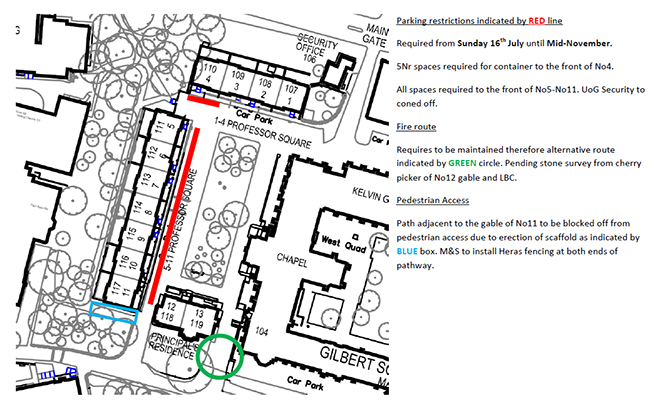 Map showing parking restrictions in Professors Square - July 2017