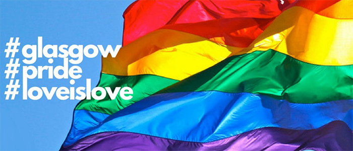 Image of the rainbow flag for Pride event in Glasgow