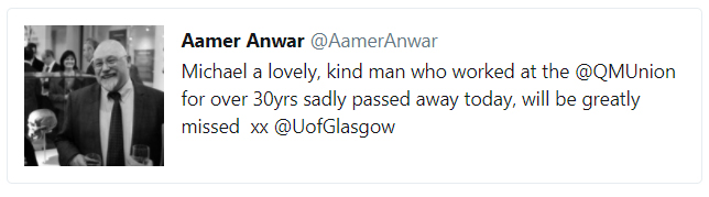 Aamer Anwar's tribute to QMU Porter Michael McGovern