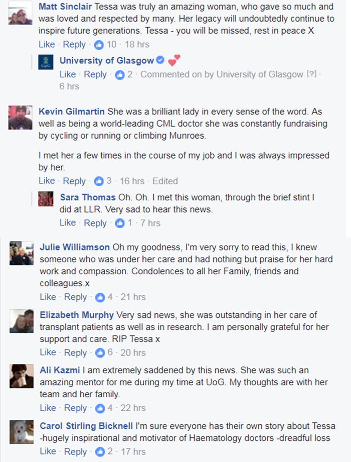 Comments on facebook about Tessa Holyoake