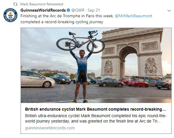Image of UofG alumnus and round-the-world cyclist Mark Beaumont. Courtesy Guinness