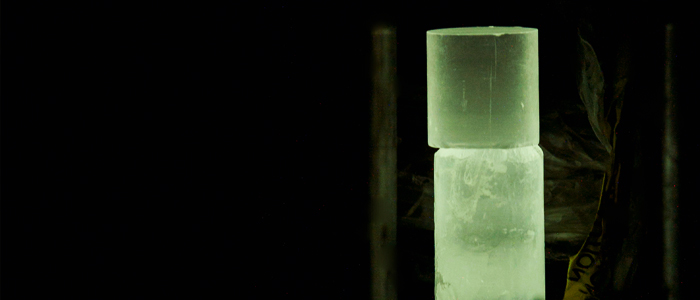Caesium iodide crystals glowing in the radioactivity emitted by one of Soddy’s surviving samples
