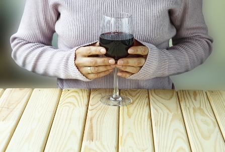 lady with red wine