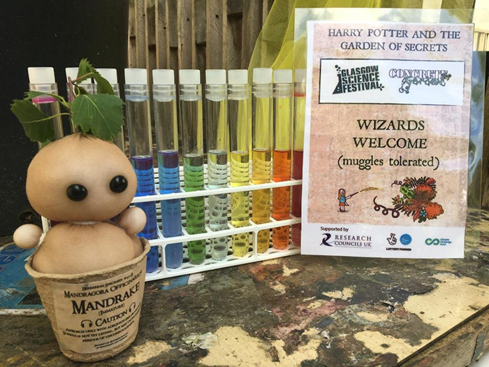 Harry Potter and the Garden of secrets sinage with rainbow testubes