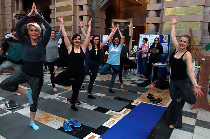 Yoga in main hall of Kelvingrove