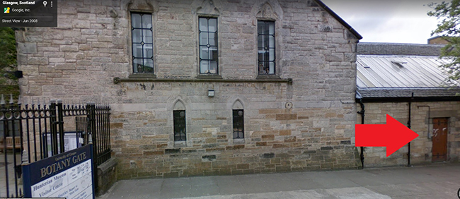 Image courtesy Google Earth shopwing the new entrance for the UofG mail room