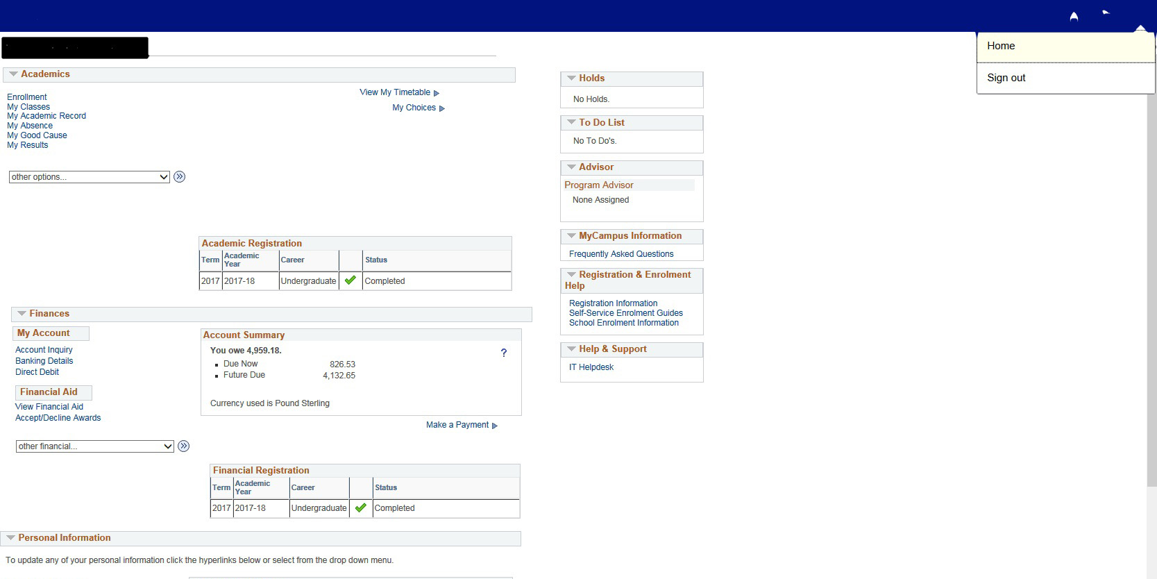 MyCampus update student page