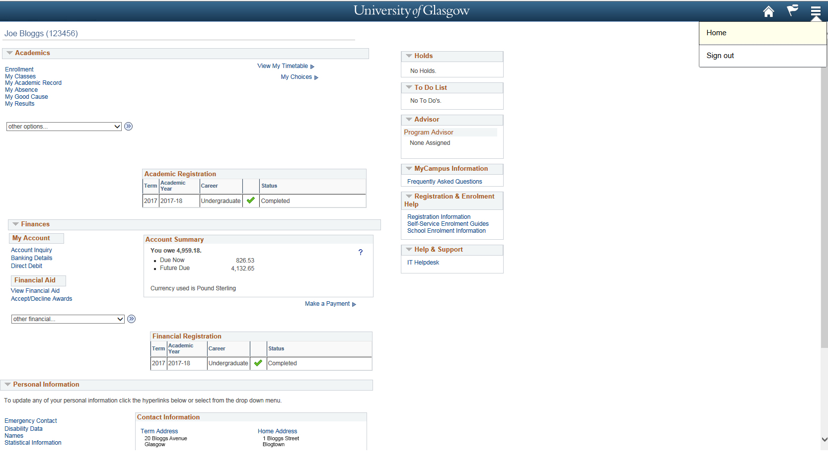 Student Center landing page after Feb 18 upgrade