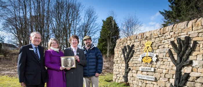 Professor Tony Pollard and Moira Rankin join WW1 veteran's grandchild Moira Gallie and Chairman of Erskine Robin Crawford