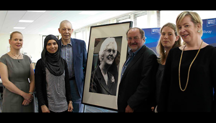 Unveiling of a plaque and portrait of Fergusson at the William Arrol Building, Heriot-Watt University, 2015. Image courtesy of Heriot-Watt University.
