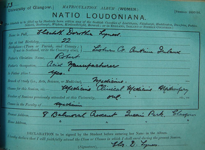 Smith’s matriculation record. Image courtesy of the University of Glasgow Story - http://www.universitystory.gla.ac.uk/image/?id=UGSP02517