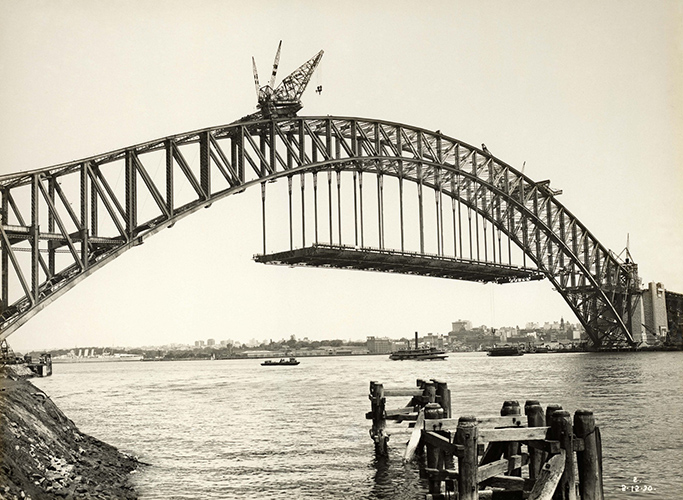 The Sydney Harbour Bridge, on which Buchanan worked, under construction in 1930. Image courtesy of the State Archives and Records of New South Wales