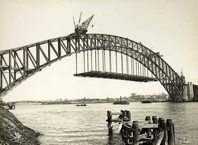 The Sydney Harbour Bridge, on which Buchanan worked, under construction in 1930. Image courtesy of the State Archives and Records of New South Wales