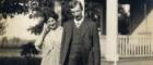 Professor Archibald Bowman and his wife Mabel Letters from a Prisoner of War 1918 Project goes live. Photo of Professor Archibald Bowman and his wife Mabel standing in front of a house with a large white porch. The photo features in an online exhibition of the Bowman letters.