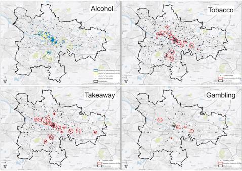 Research study: Do ‘environmental bads’ such as alcohol, fast food, tobacco, and gambling outlets cluster and co-locate in more deprived areas in Glasgow City, Scotland?
