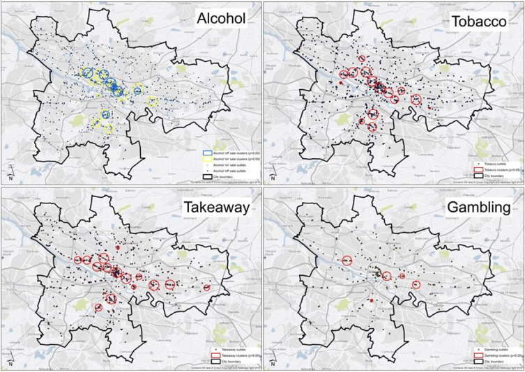 Research study: Do ‘environmental bads’ such as alcohol, fast food, tobacco, and gambling outlets cluster and co-locate in more deprived areas in Glasgow City, Scotland?