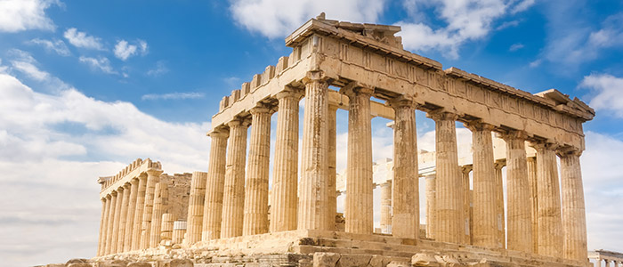 Parthenon temple on a bright day. Acropolis in Athens, Greece