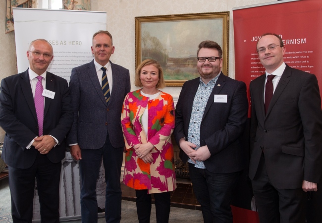 Bloomsday 2018 Group left to right Professor Roibeard Ó Maolalaigh; Joe McHugh TD; Dr Maria-Daniella Dick, Cllr David McDonald and Mark Hanniffy