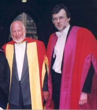Julian Tudor Hart receives honorary doctorate from University of Glasgow, pictured with Professor Graham Watt