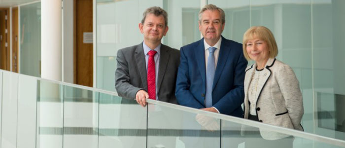 Photo of Professor Sir Anton Muscatelli; John Brown, Chairman of NHSGGC and Professor Dame Anna Dominiczak 