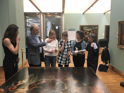 Working on a canvas in the Hunterian Art Gallery