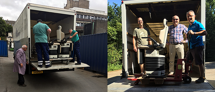 Dental Chairs being loaded into a truck