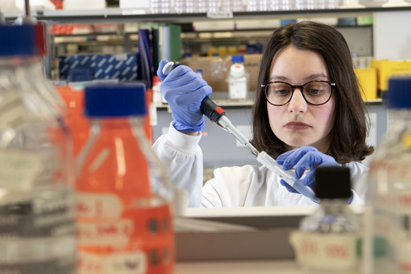 A student in a lab at the Wolfson Wohl Building